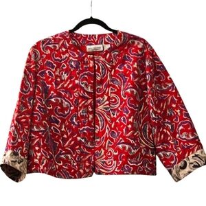 Embroidered Colorful Abstract Patterned Crop Jacket 3/4 sleeves